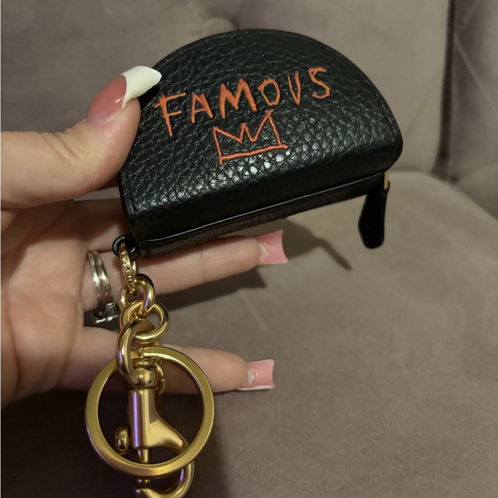 Coach X Basquiat Mini Half Moon Bag Charm Gold/Black Multi pebble leather C5064